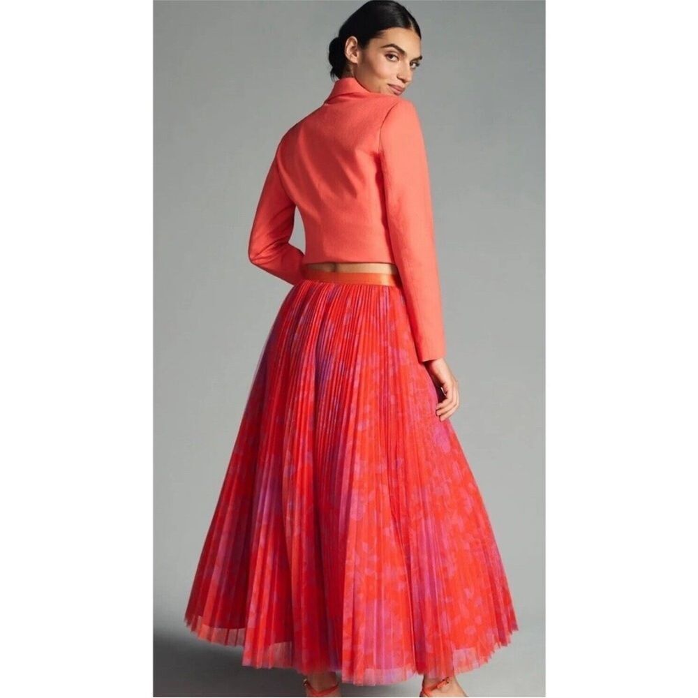 Anthropologie Hutch Red Orange Motif Pleated Tulle
Skirt Size M